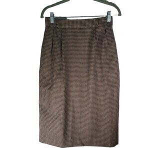Vintage Christian Dior Pure Wool Herringbone Brown Pencil Skirt